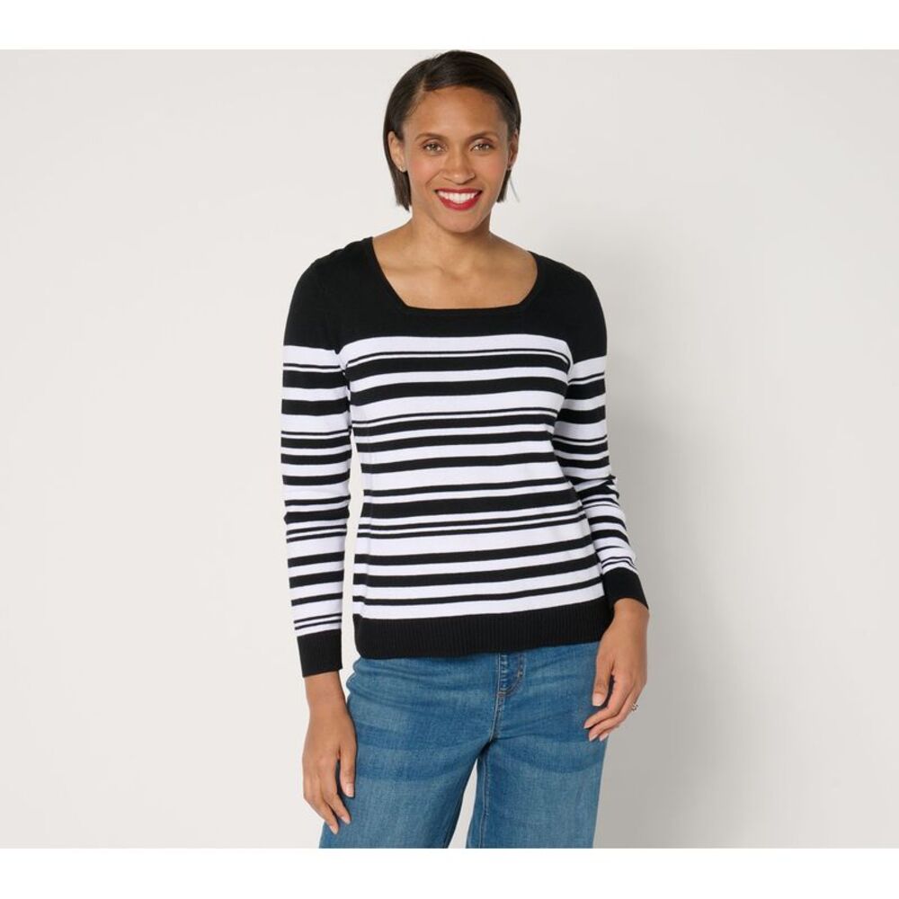 Liberare Women's Top Plus Sz Sweater 4X Square Neck Striped Black A682075